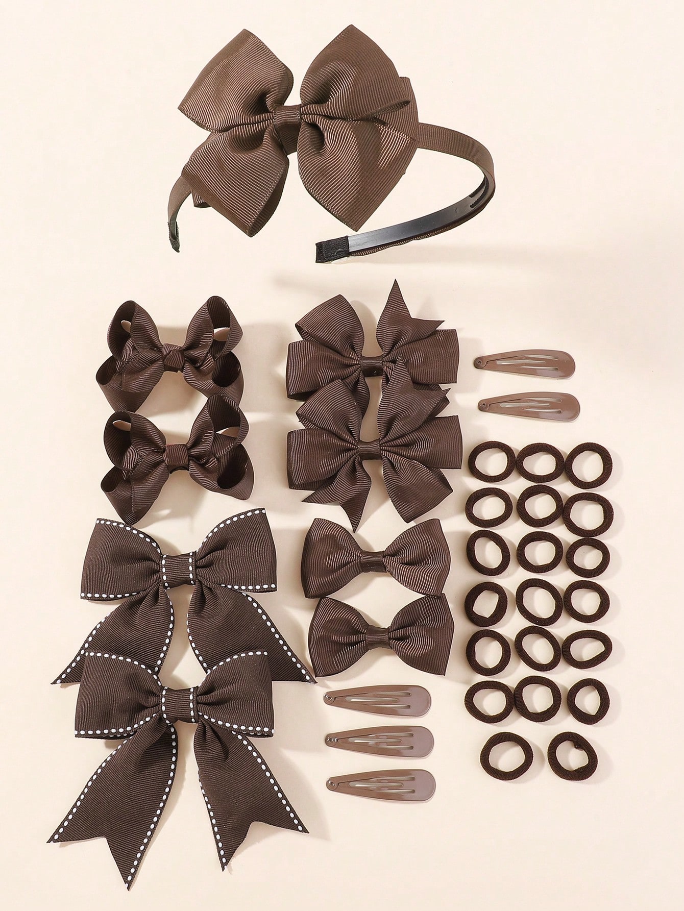 Tie Clip Set - 34개 네이비 블루 리본 헤어 액세서리