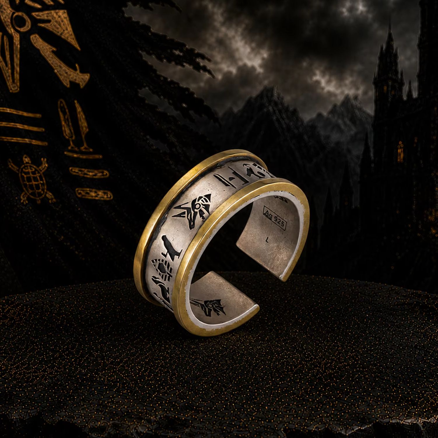 Men'S Accessories Jewelry Egypt - 925 스털링 실버 아누비스 오픈 밴드