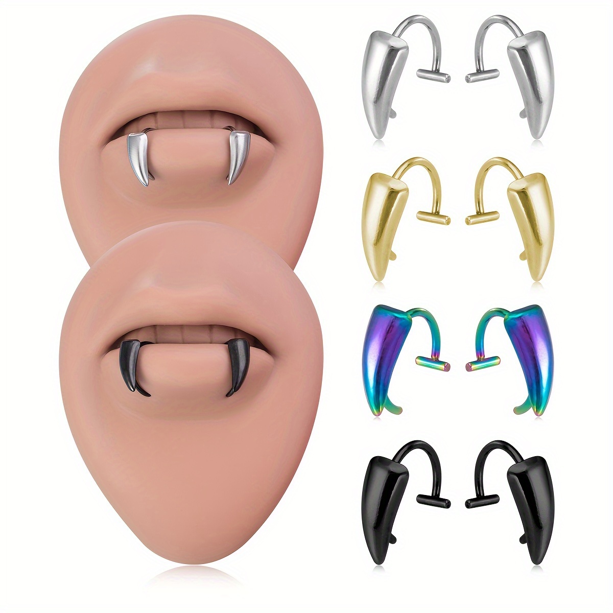 Men'S Vampire Accessories - 1Pair 스테인리스 뱀파이어 이빨 입술 링