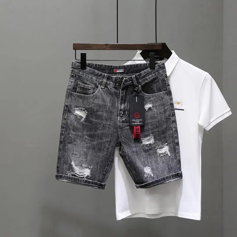Men'S Accessories For Jeans - 남성용 찢어진 짧은 청바지 바지, 블랙