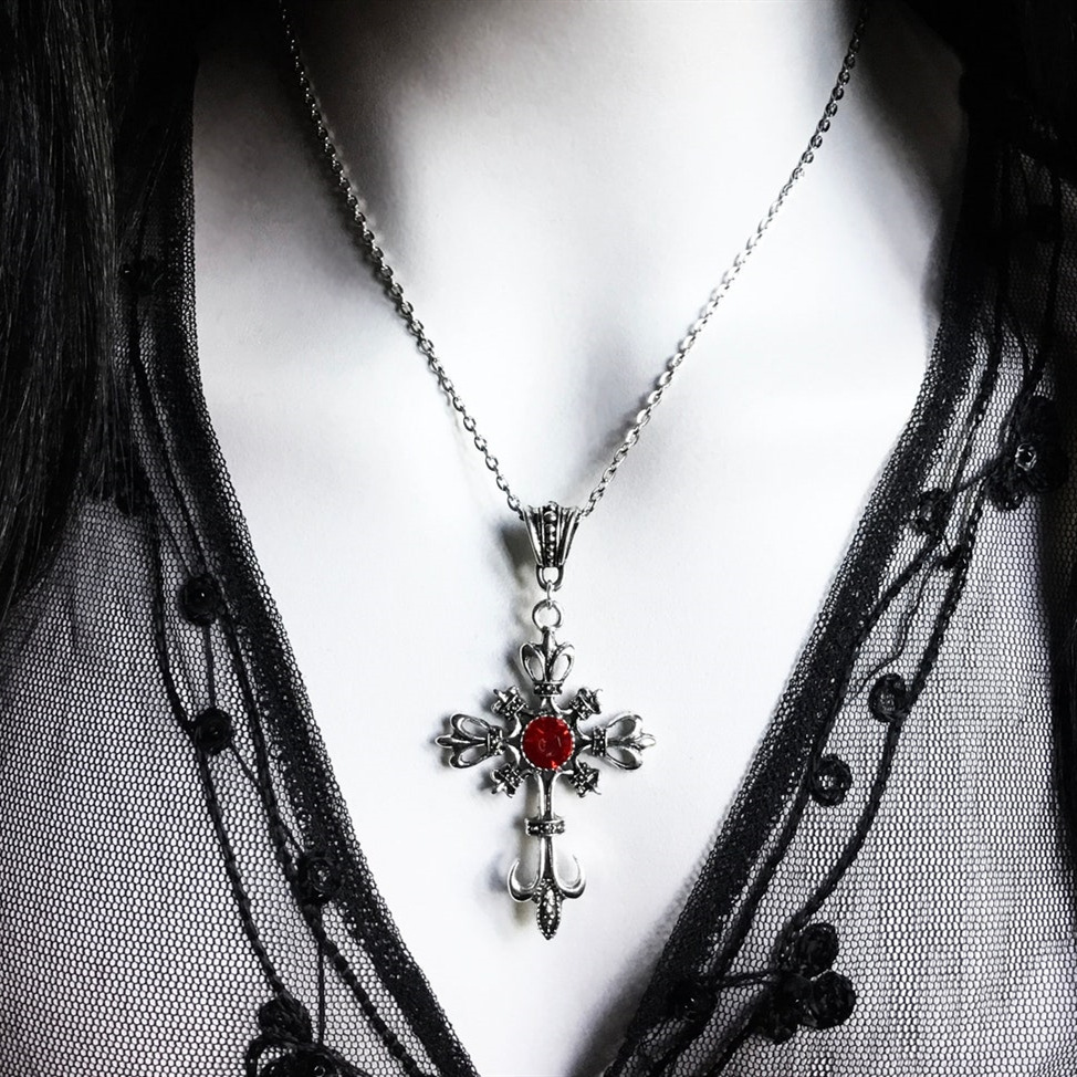 여성을위한 고딕 크로스 목걸이 남성 펑크 할로우 플라워 - Men'S Vampire Accessories 리뷰 및 가격