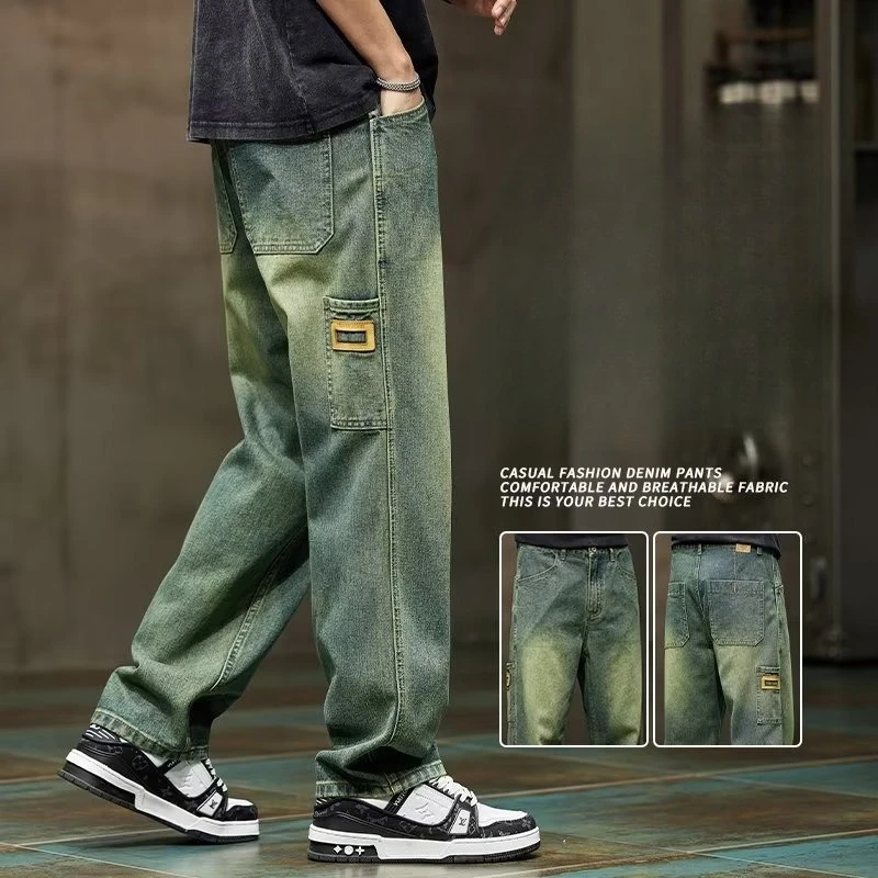 한국 패션 빈티지 청바지 남성 헐렁한 바지 하이 스트리 - Men'S Accessories For Jeans 리뷰 및 가격