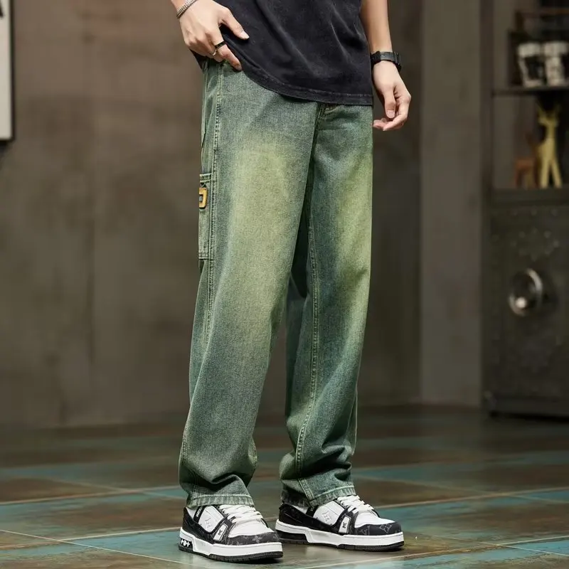 한국 패션 빈티지 청바지 남성 헐렁한 바지 하이 스트리 - Men'S Accessories For Jeans 리뷰 및 가격
