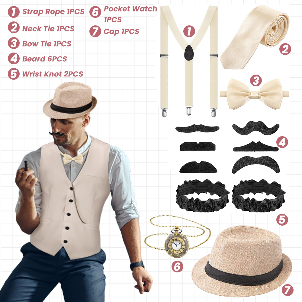 성인 남성용 코스튬 액세서리 세트, 포효하는 레트로 2 - Men'S Accessories In The 1920S 리뷰 및 가격