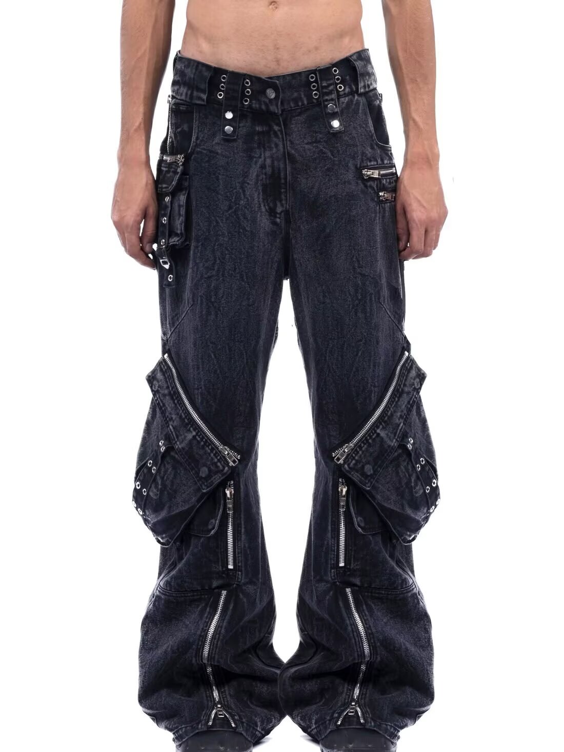 Y2K 블랙 고딕 펑크 멀티 포켓 지퍼 블랙 청바지 남 - Men'S Accessories For Jeans 리뷰 및 가격