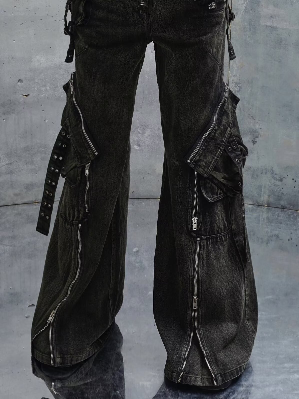 Y2K 블랙 고딕 펑크 멀티 포켓 지퍼 블랙 청바지 남 - Men'S Accessories For Jeans 리뷰 및 가격