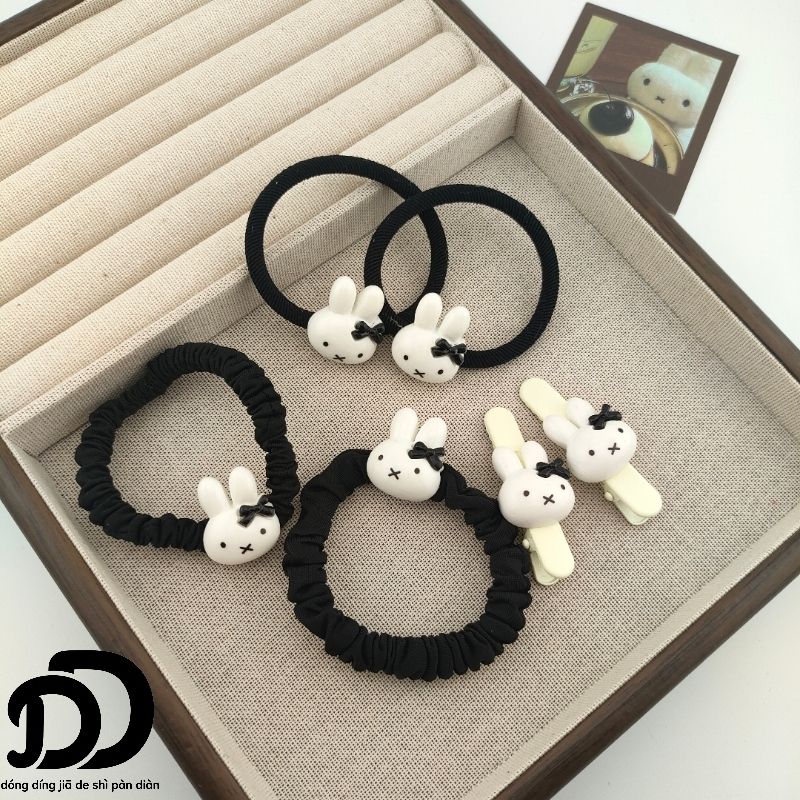 귀여운 미피 토끼 리본 머리끈, 블랙 만화 덕빌 클립  - Tie Clip Set 리뷰 및 가격