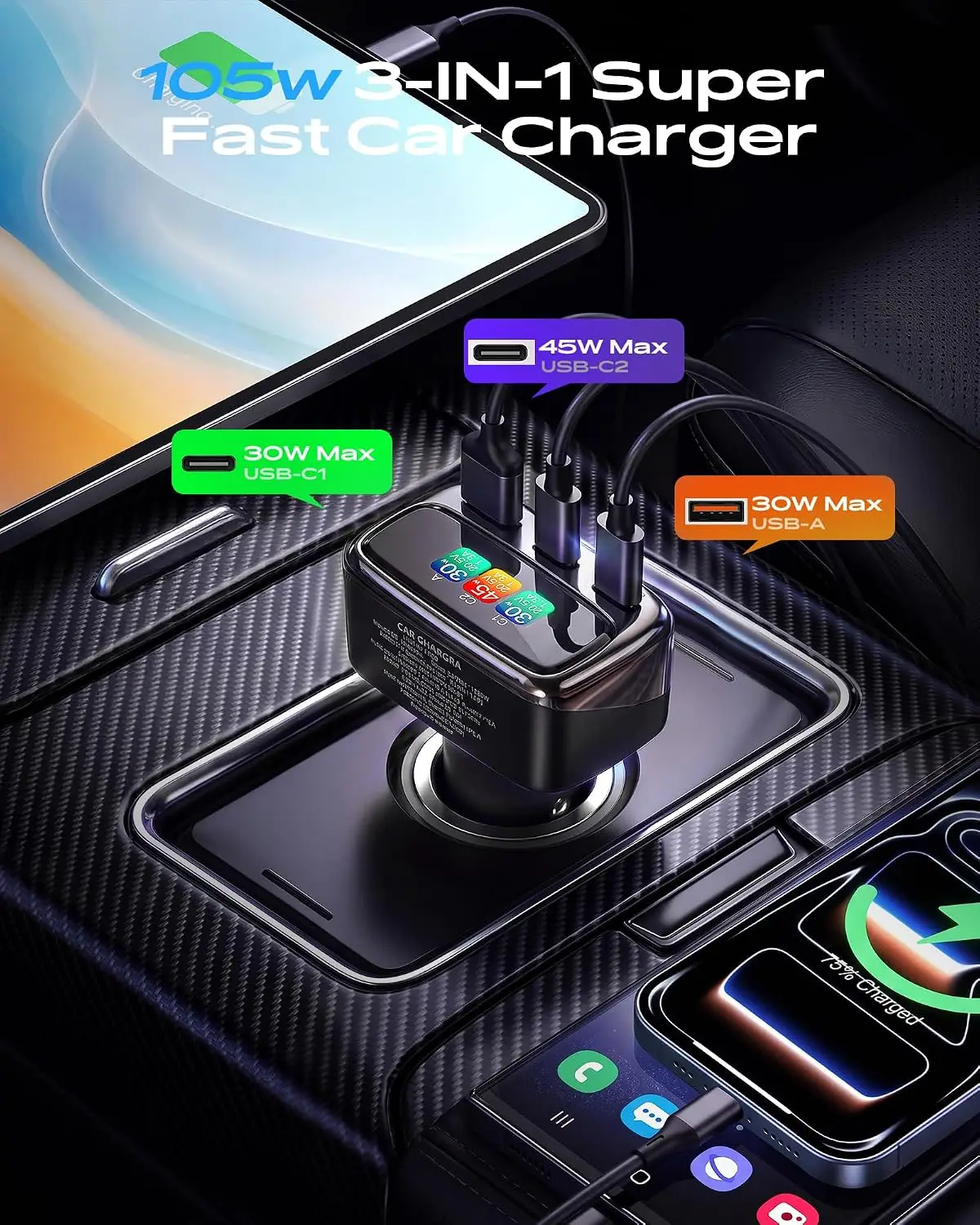 105W USB C 차량용 충전기(디지털 컬러 디스플레 - Men'S Accessories 리뷰 및 가격