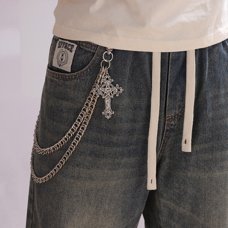 패션 펑크 금속 바지 체인 힙합 허리 체인 크로스 펜던 - Men Accessories Chain 리뷰 및 가격