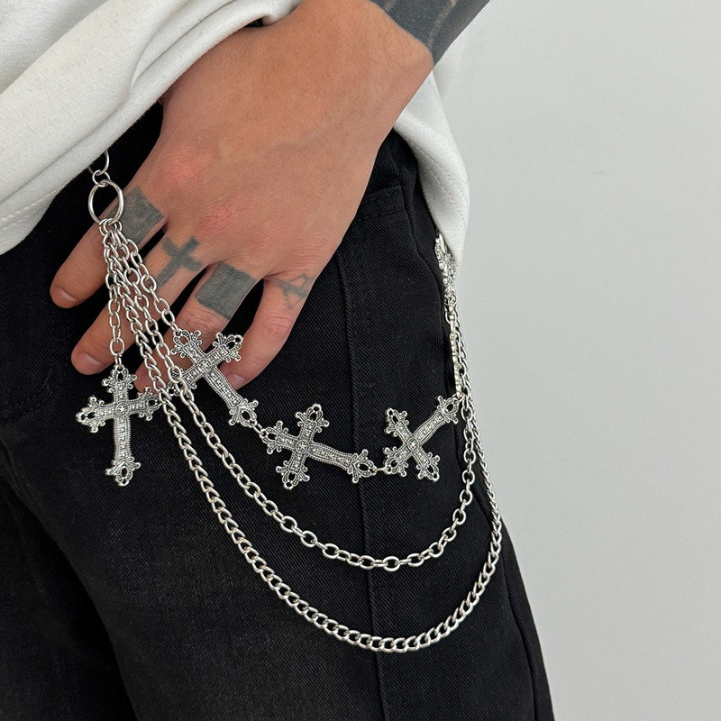 패션 펑크 메탈 팬츠 체인 힙합 허리 체인 십자가 펜던 - Men'S Accessories For Jeans 리뷰 및 가격
