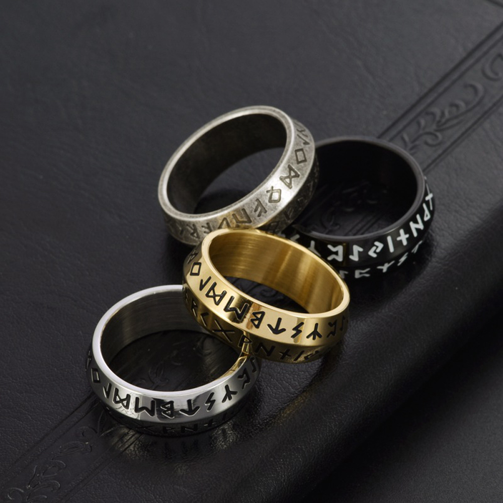더블 베벨 에지 바이킹 반지 티타늄 스틸 노르웨이 룬  - Men'S Accessories Hand Bands 리뷰 및 가격