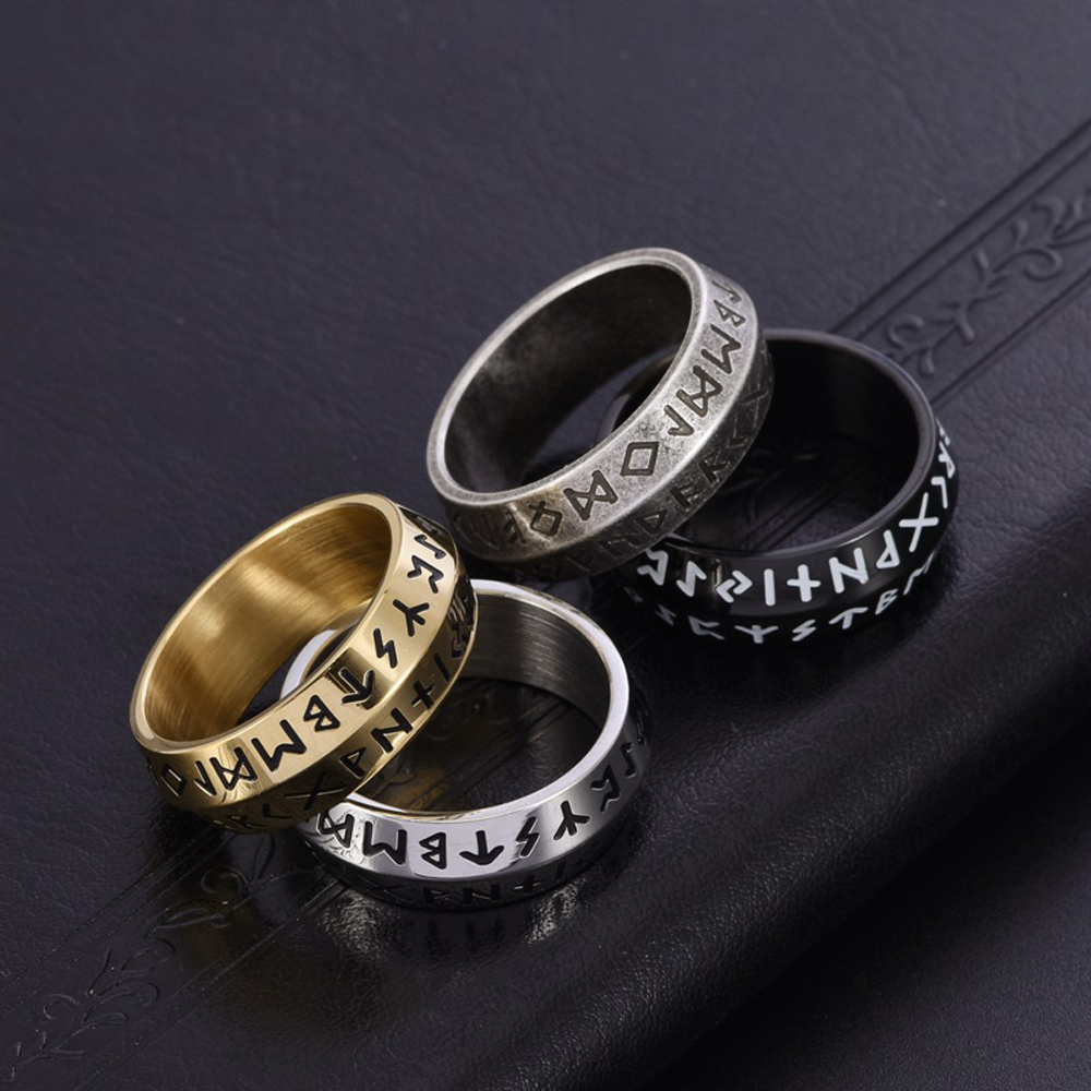 더블 베벨 에지 바이킹 반지 티타늄 스틸 노르웨이 룬  - Men'S Accessories Hand Bands 리뷰 및 가격