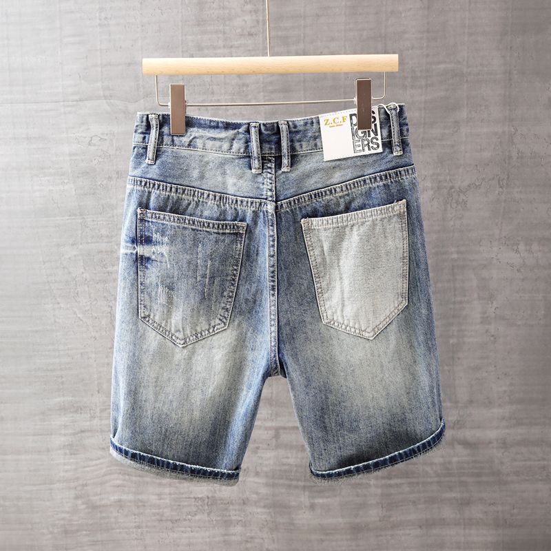 남성용 짧은 청바지 바지 포켓 세탁 블루 남성 데님 반 - Men'S Accessories For Jeans 리뷰 및 가격