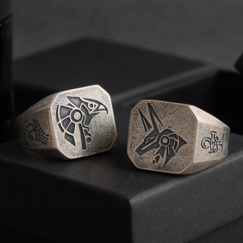 레트로 이집트 아누비스 호루스 반지 남성용 펑크 고딕  - Men'S Accessories Jewelry Egypt 리뷰 및 가격