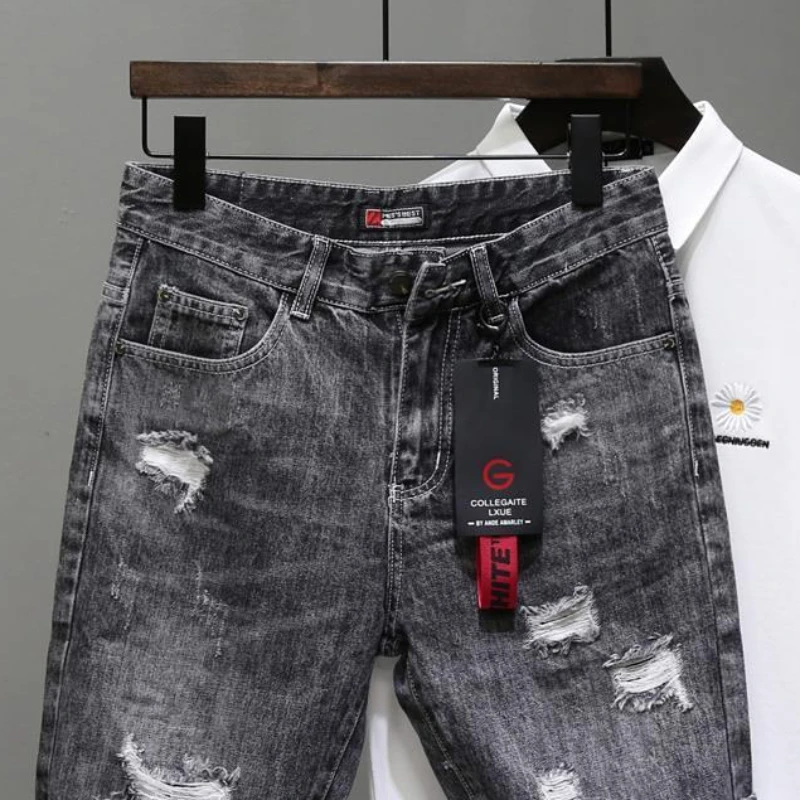 남성용 찢어진 짧은 청바지 바지, 블랙 그레이, 남성  - Men'S Accessories For Jeans 리뷰 및 가격
