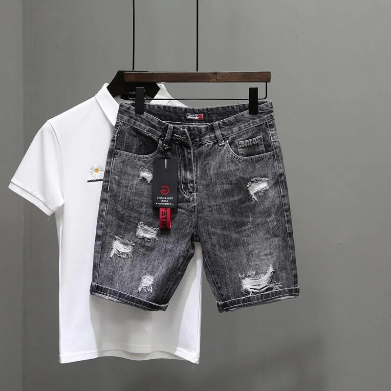 남성용 찢어진 짧은 청바지 바지, 블랙 그레이, 남성  - Men'S Accessories For Jeans 리뷰 및 가격