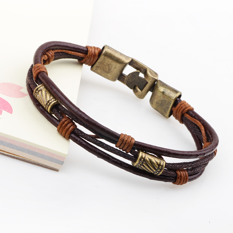가죽 3 겹 팔찌, 22cm, 남자 여자 손으로 짠 팔 - Men'S Accessories Hand Bands 리뷰 및 가격